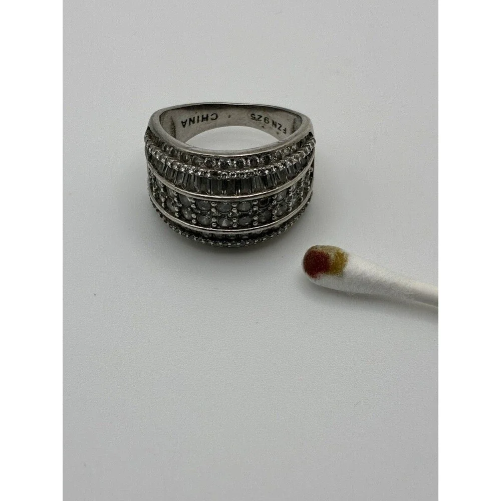 Sterling& Glass Statement Wedding Band Unisex Flashy Tested Sz 8 China FZN 8.45g